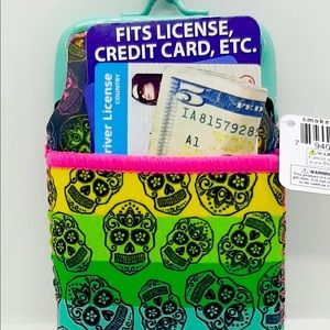 Sugar skull day of the dead cigarette holder pouch with zipper and coin pocket